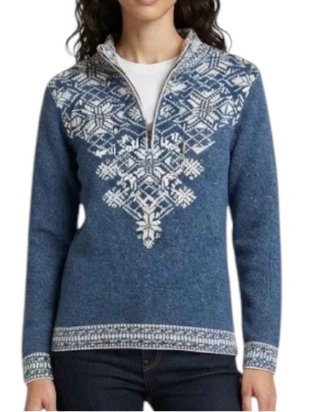 PARKHURST WEEKEND Fair Isle 1/4 Zip Pullover Sweater Blue Small S Made in Canada